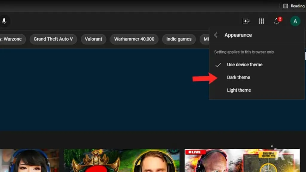 How to turn on YouTube dark mode