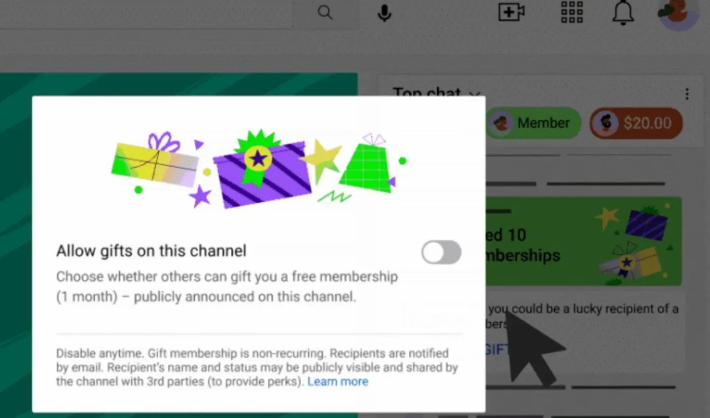 YouTubes live stream memberships can now be given away as gifts 