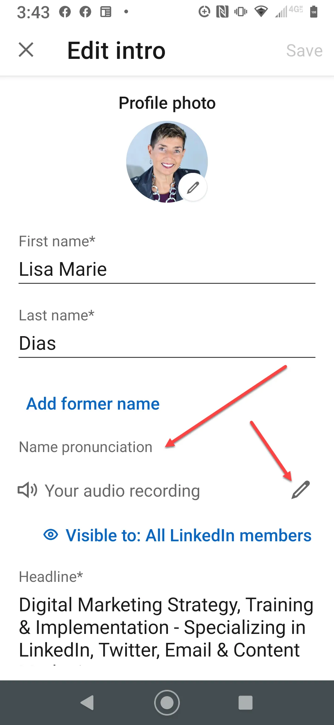 How to Change Your LinkedIn Name Pronunciation Recording  LisaMarie 