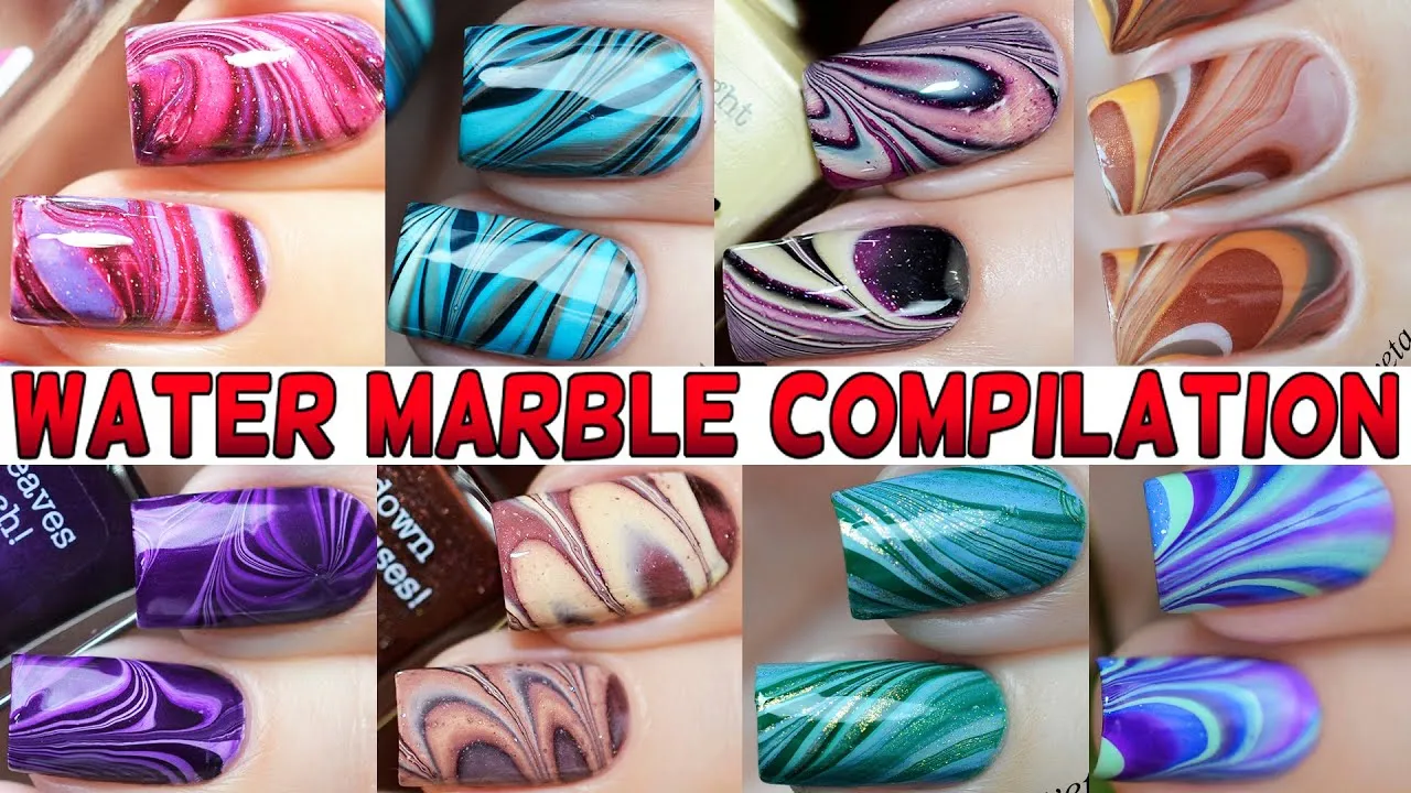 8 Nail Art Ideas Water Marble Compilation  YouTube