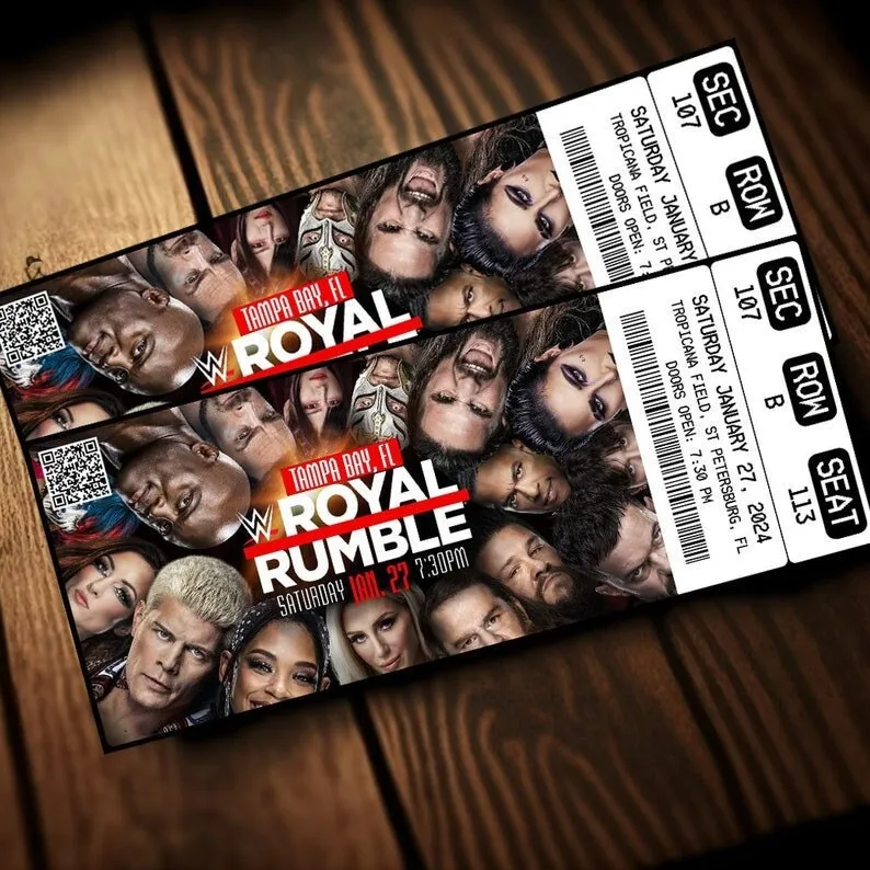 Printable WWE Ticket Royal Rumble Ticket 2024 Wrestling Show Pass 