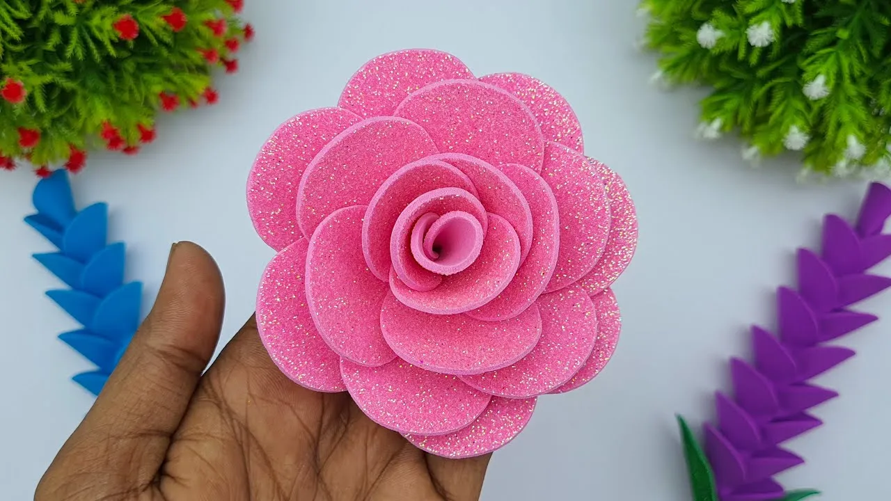 DIY  Rose Flower From Glitter Paper  How To Make Rose Flowers  Foam 