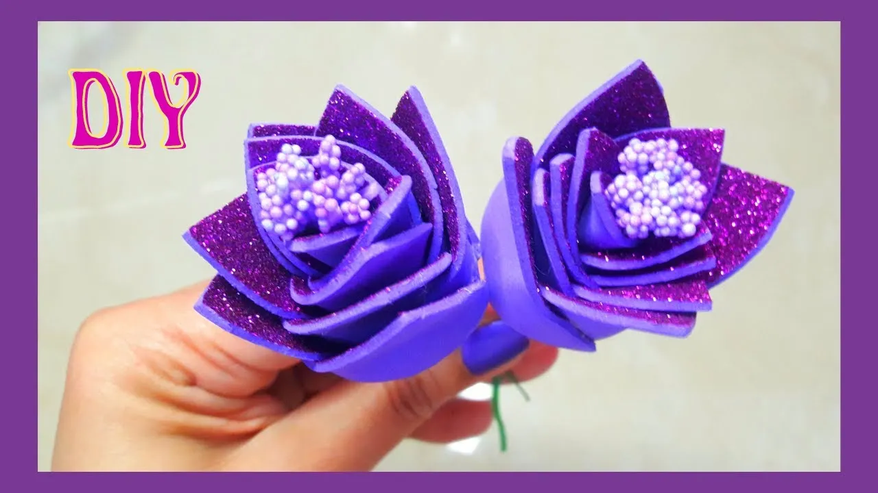 HOW TO MAKE SUPER EASY FLOWERS  DIY GLITTER FOAM FLOWER DESIGN 15 