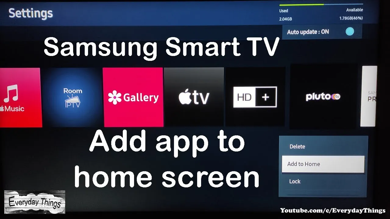 How do I add an app to my Samsung Smart TV home screen  YouTube