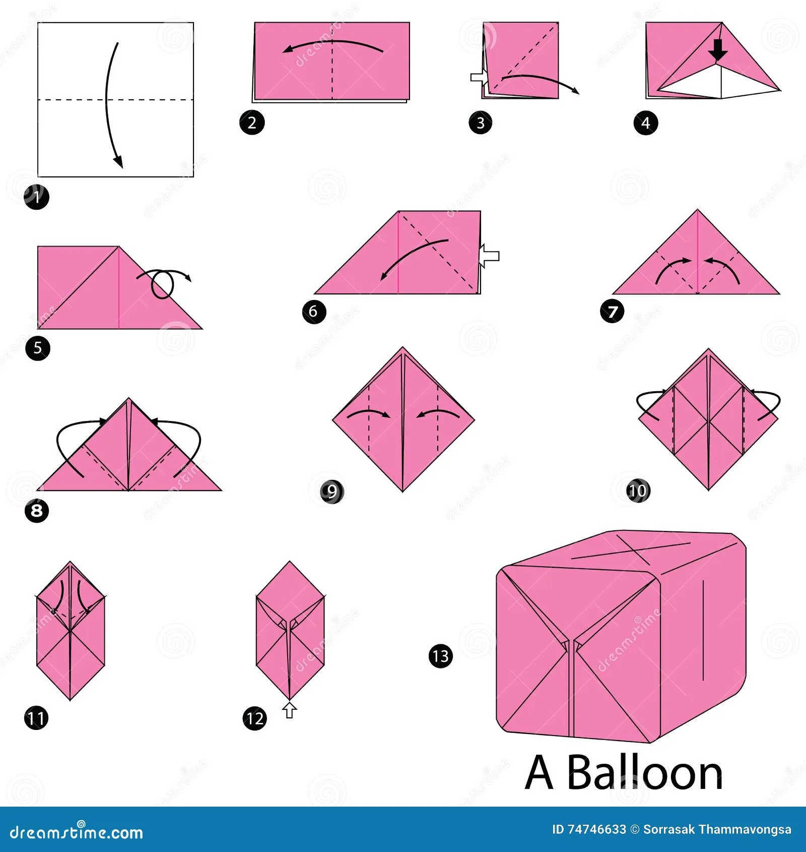 Step By Step Instructions How To Make Origami A Balloon Cartoon Vector 