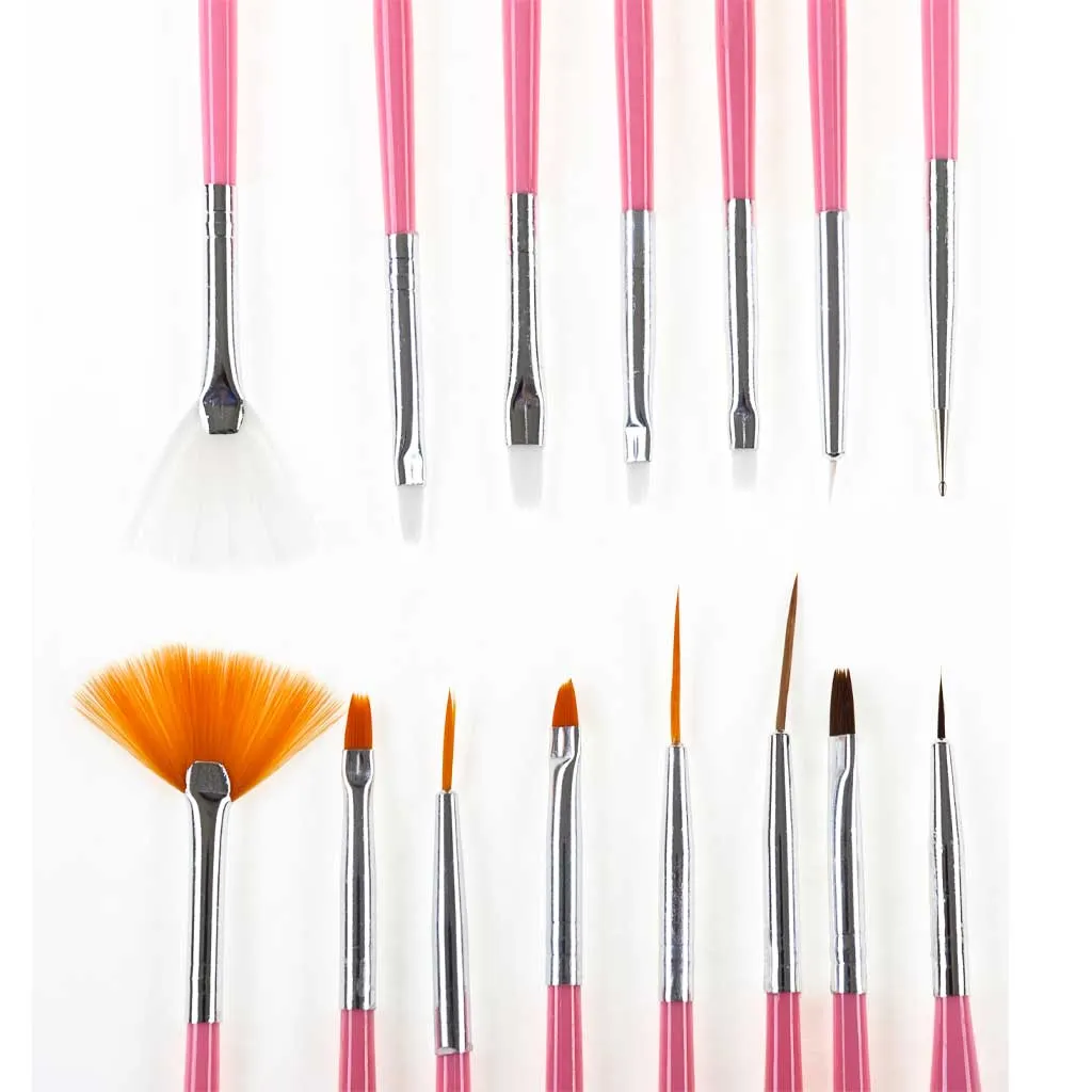 Professional Nail Art Brushes Set  15 pcs  PINK  Aesthetics of Beauty