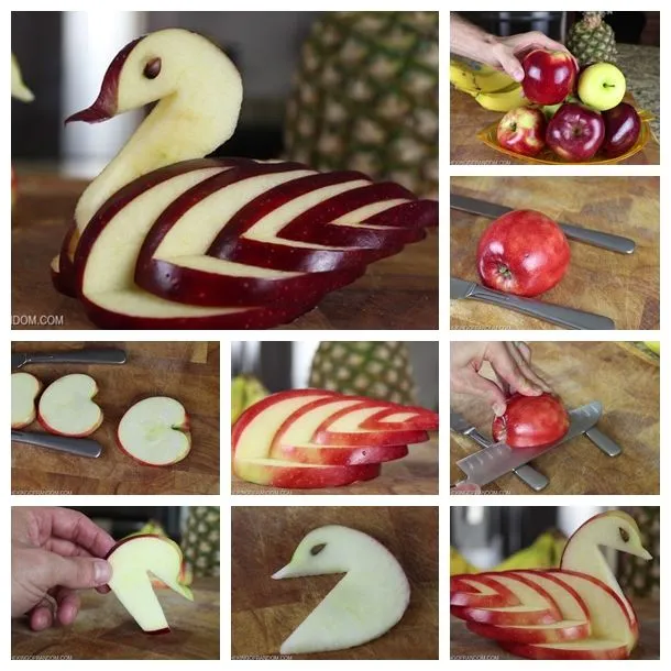 Wonderful DIY Edible Apple Swan  Apple swan Fruit carving Diy edible