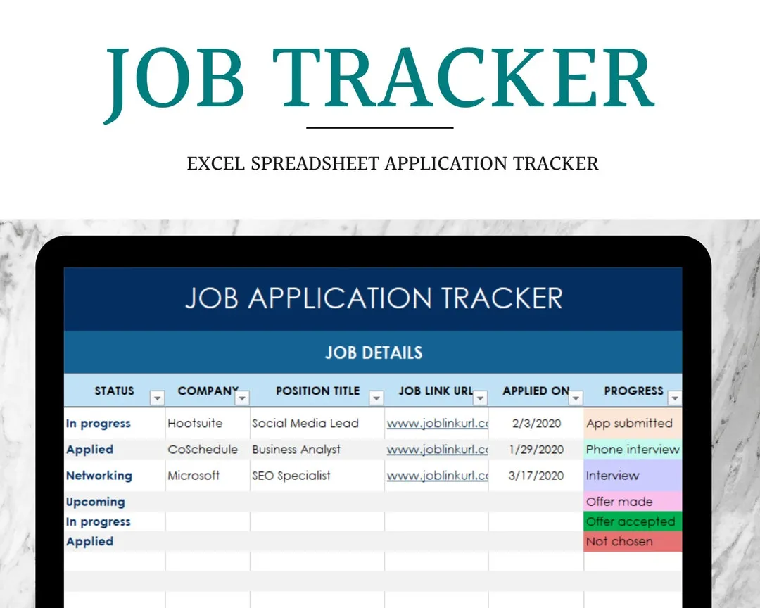 Job Application Tracker Excel Spreadsheet Job Search Planner  Etsy