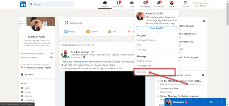 How to logout of LinkedIn