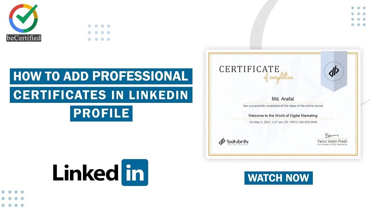 How to Add Professional Certificates in Linkedin Profile  beCertified 