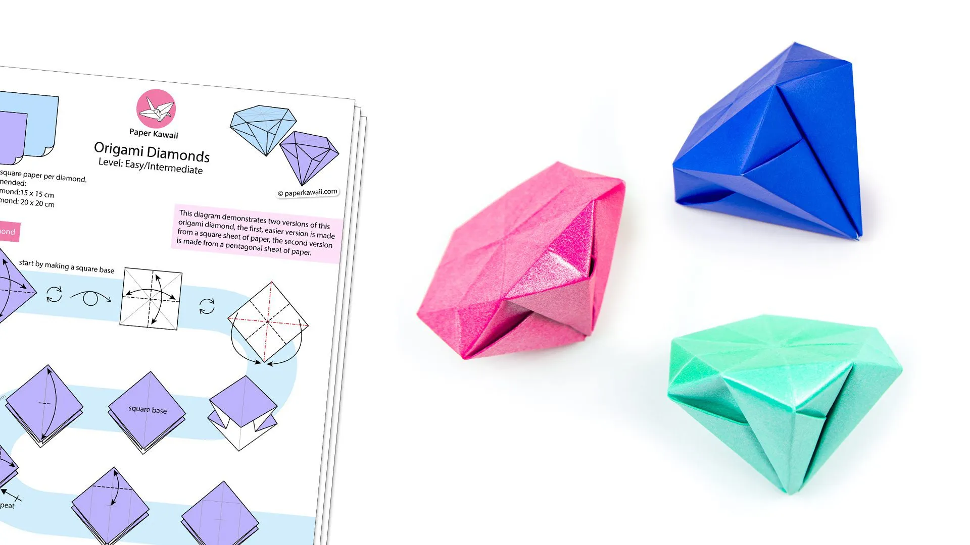 Origami Diamond Diagram Paper Kawaii Shop