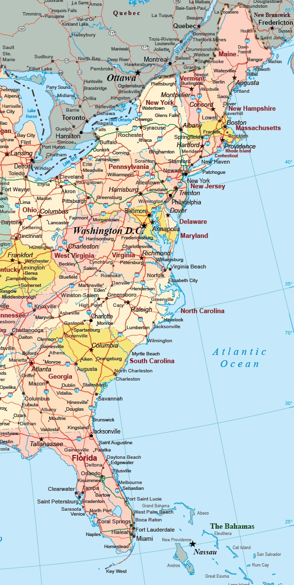 Top Tourist Attraction and Places Map of USA East Coast USA Tourist