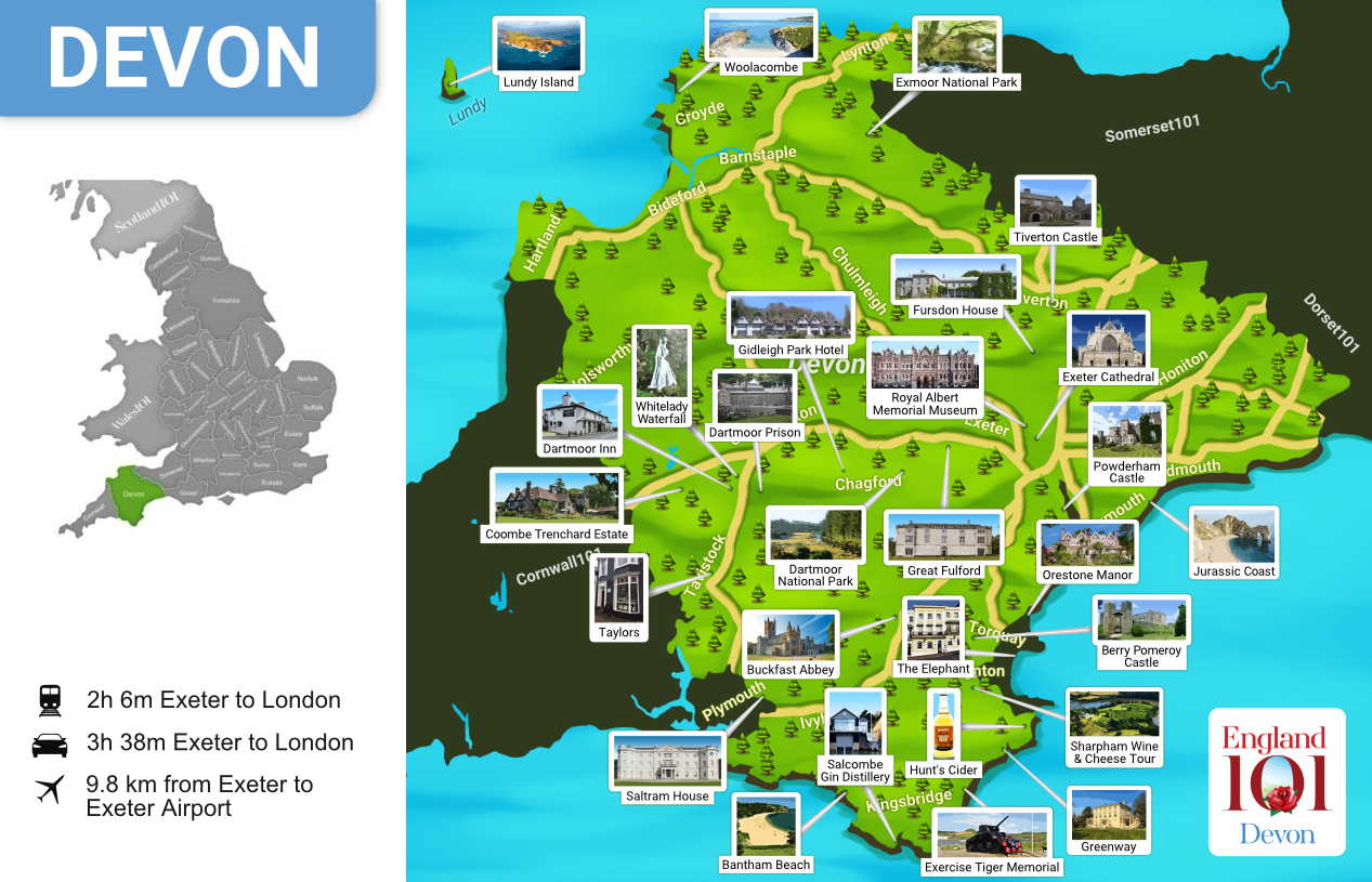 Top Tourist Attraction And Places Map Of Devon Uk Tourist Places Guide