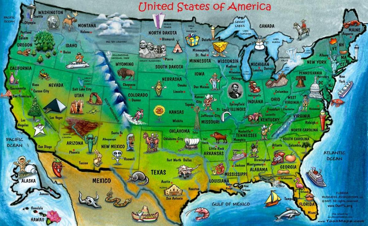USA Tourist Map: Tourist Map of USA Northern America - Top Tourist Attractions and Places Map of United States USA