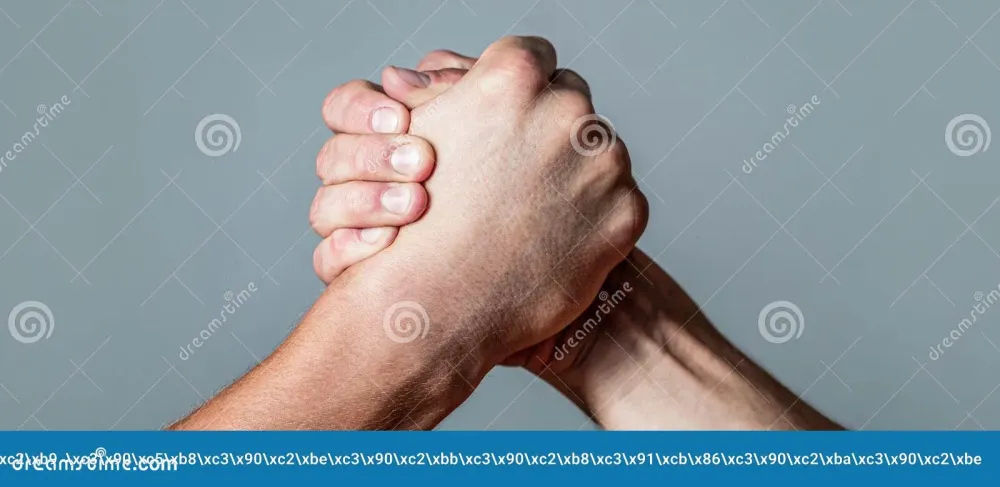 Arms Wrestling Closep Up Friendly Handshake Friends Greeting 