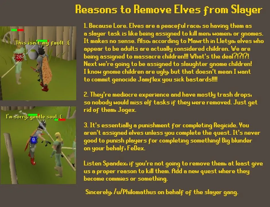 Suggestion Remove Elves as a Slayer Task  r2007scape