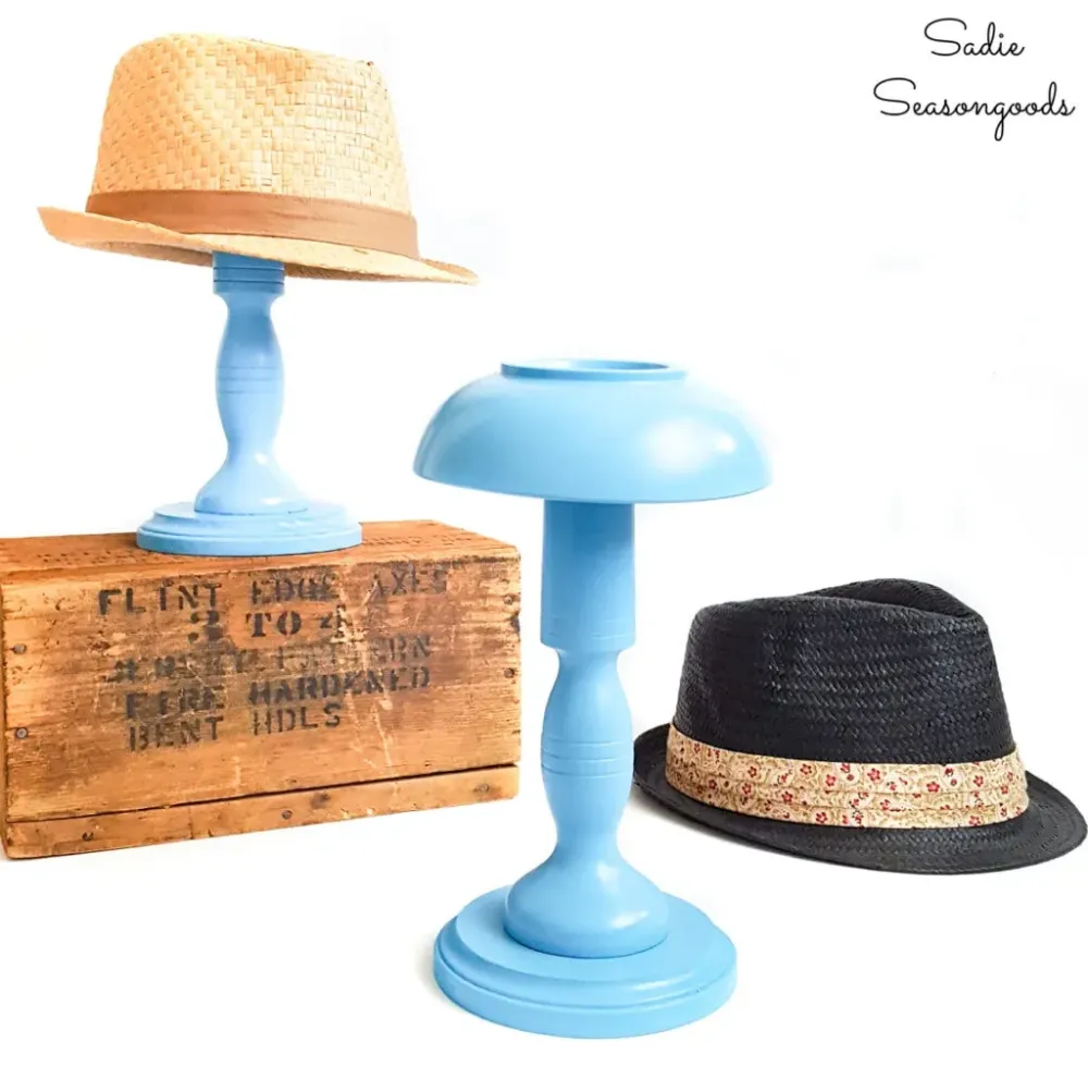 DIY Hat Stand from Wooden Candlesticks and Bowls