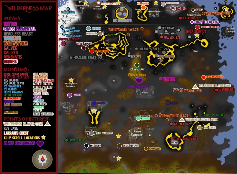 Bosses and monsters map of the Wilderness  PVM Guides  Simplicity 