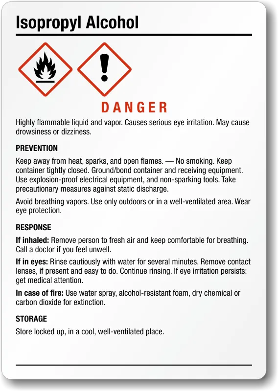 Isopropyl Alcohol Chemical GHS Label 5in x 35in SKU GHS029B