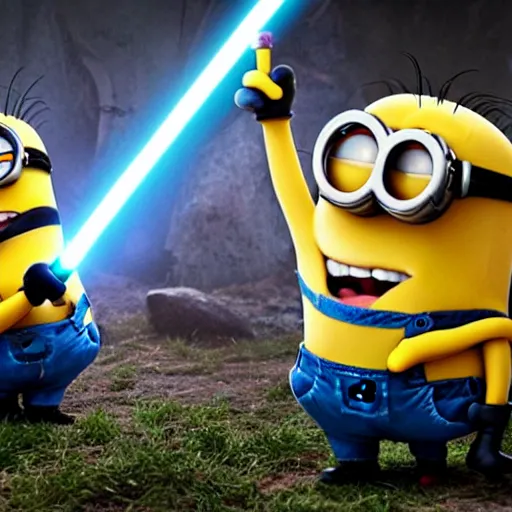 the minions having a lightsaber duel with the minions  Stable 