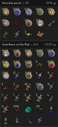 Loot from full raiments of the eye  r2007scape