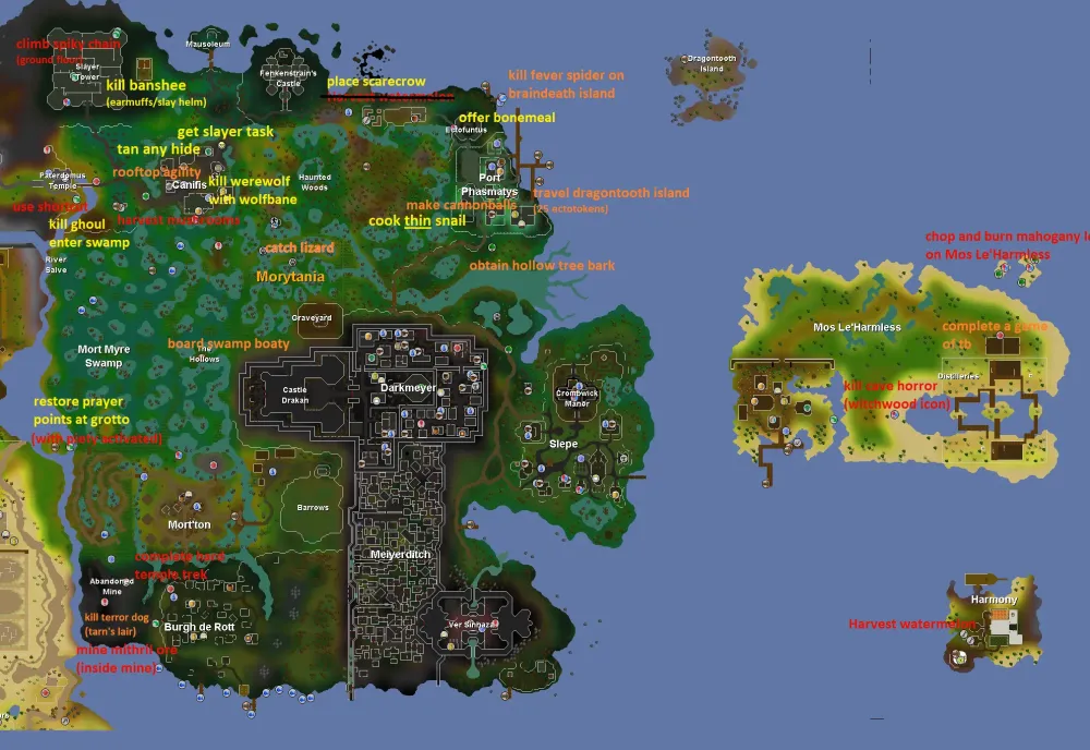 Morytania easymediumhard diary tasks on map so you can plan your 
