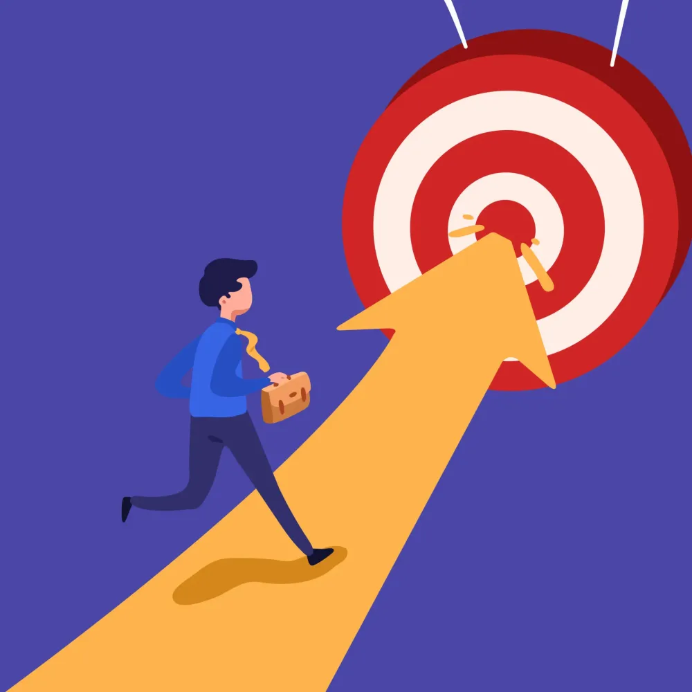 Business concept design businessman running toward goal Reach target 