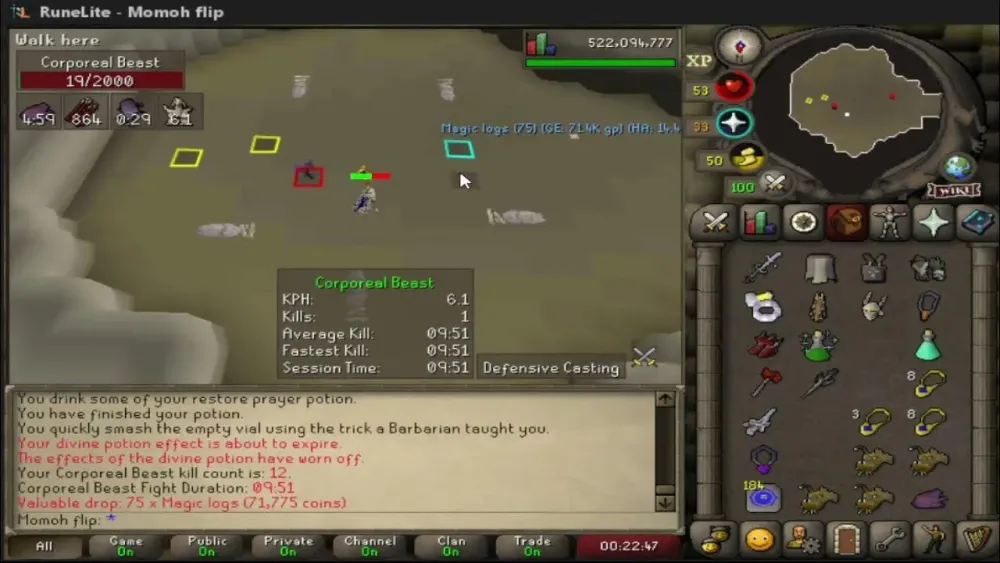 OSRS Tumekens Shadow Corporeal Beast example kill67kphBoss kill at 