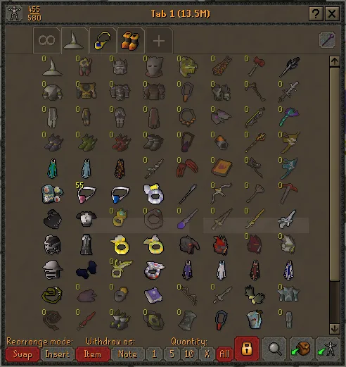 OSRS bank organization  Layout  Tabs