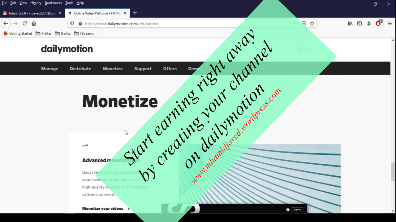 Start earning right away by creating your channel on dailymotion 