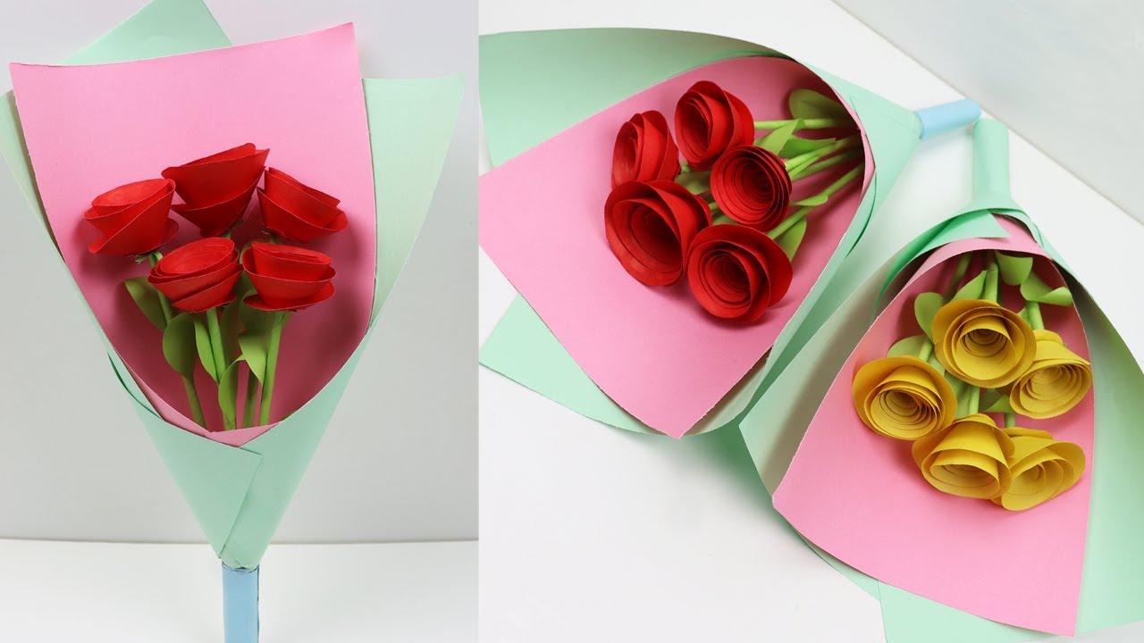 DIY HOW TO MAKE PAPER ROSE FLOWER BOUQUET  STEP BY STEP BOUQUETS 