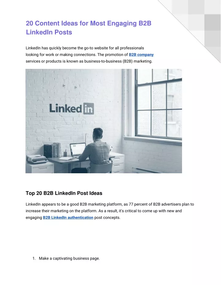 PPT  Content Ideas for Engaging B2B LinkedIn Posts PowerPoint 