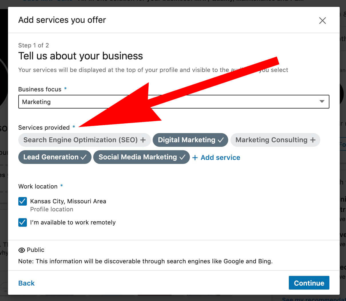 Add Services to your Profile to become a Linkedin Service Provider