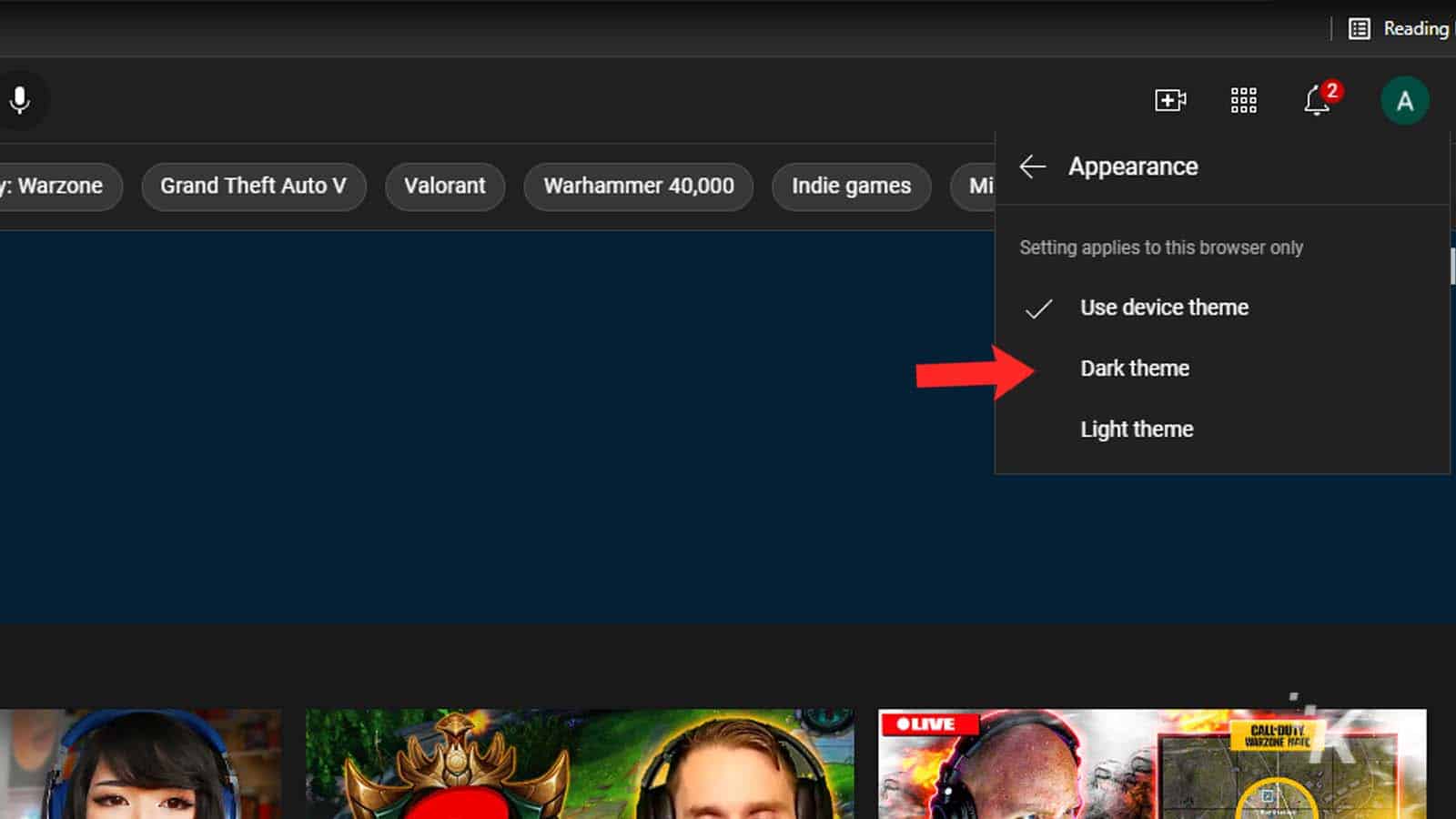 Turning Off Dark Mode on YouTube