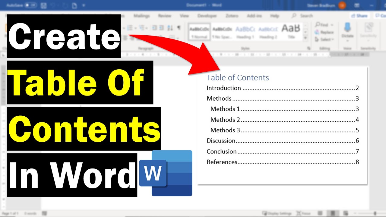 How To Create A Table Of Contents In Microsoft Word  YouTube