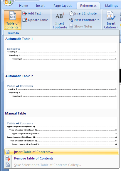 How to Create a Table of Contents in Word 2007