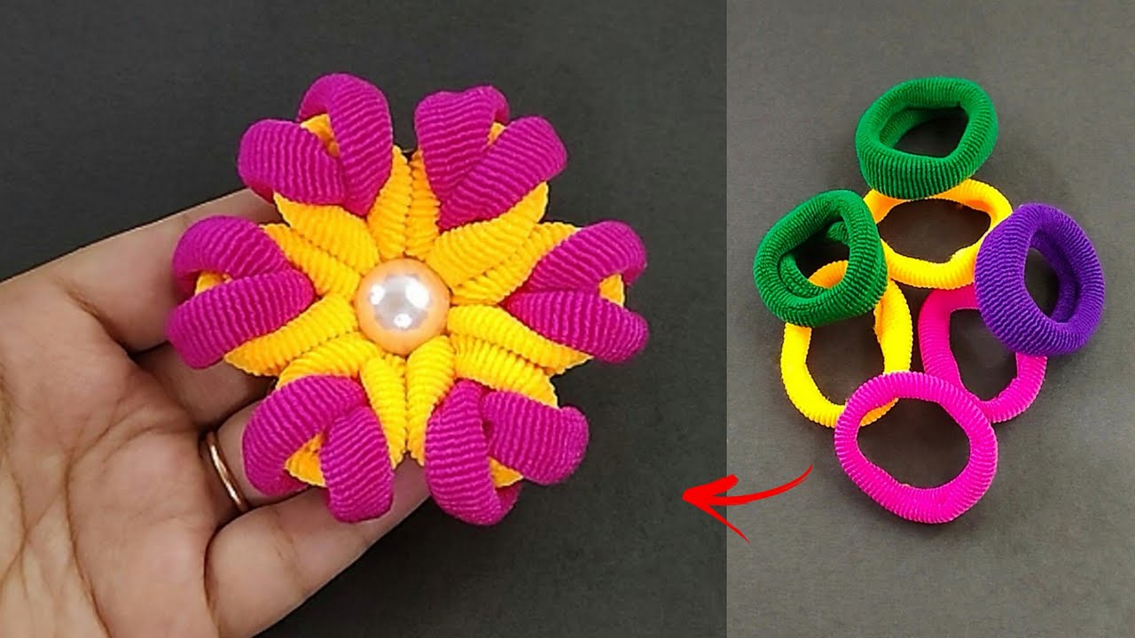 Easy Flower Making using Hair bands  Hair band flower  diy rubber 