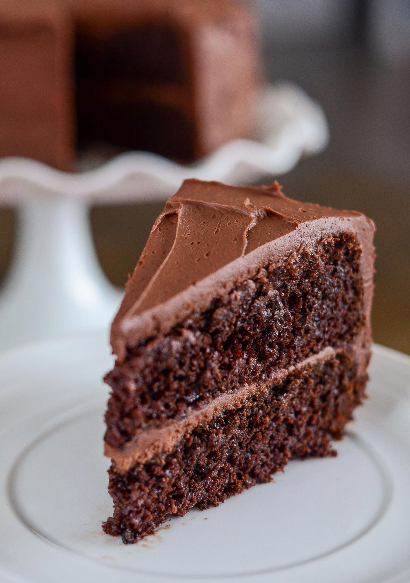 Delicious Two Layer Chocolate Cake with homemade chocolate frosting 