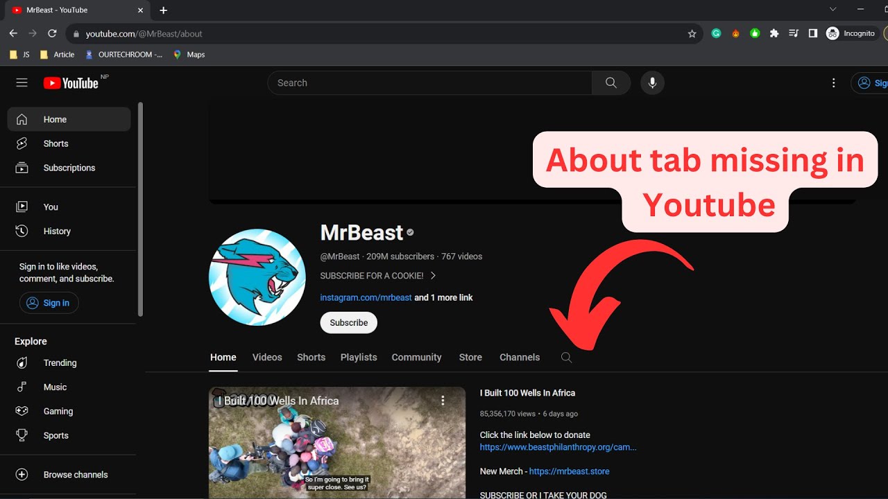 How to fix About tab missing in YouTube Channel Home Page  YouTube