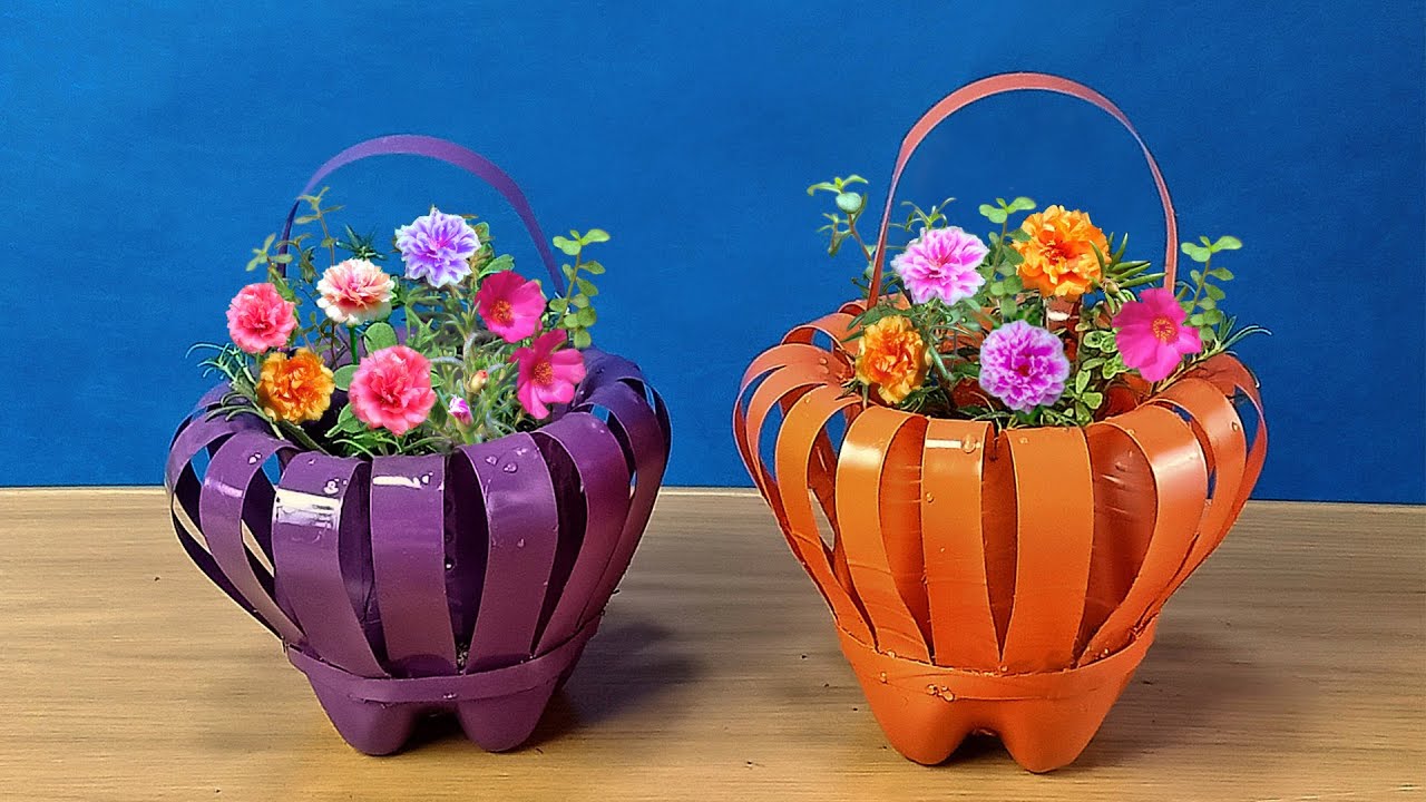 Amazing Basket Flower Pot from Recycled Plastic Bottle  Plastic Bottle 