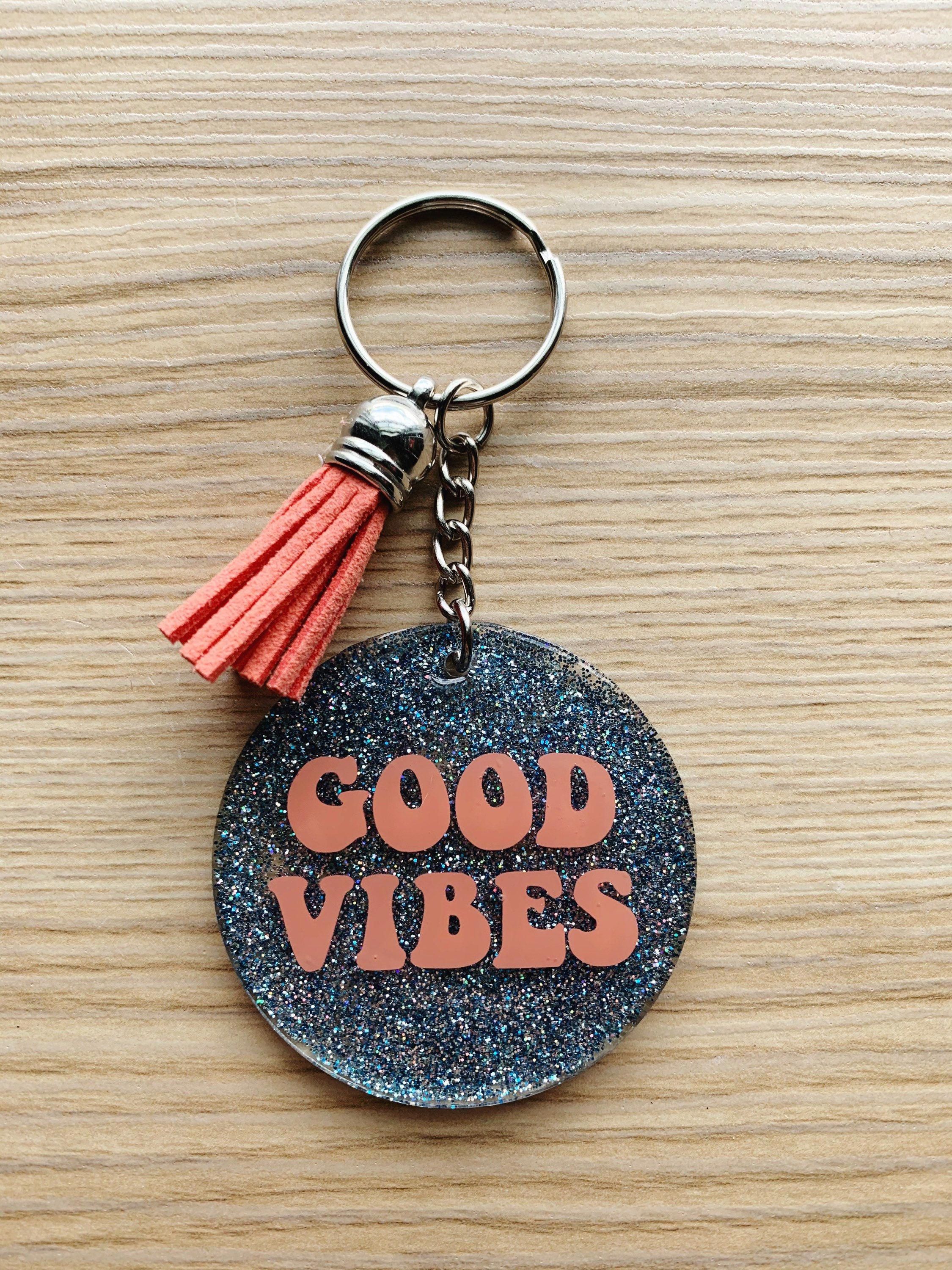 Good Vibes Keychain Acrylic Keychain Glitter Blue Coral  Etsy in 2020 