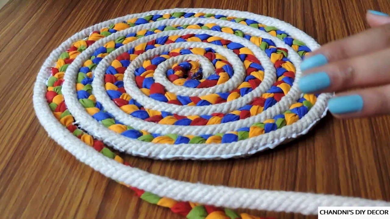 Easy Rug Making At Home Using Rope And Fabric  DIY Doormat    