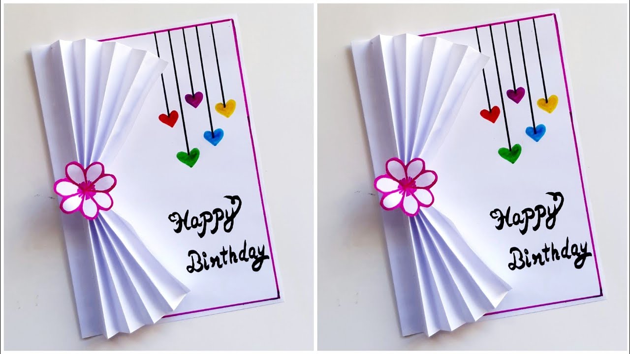 Easy  Beautiful white paper Birthday Card makingDIY Birthday greeting 