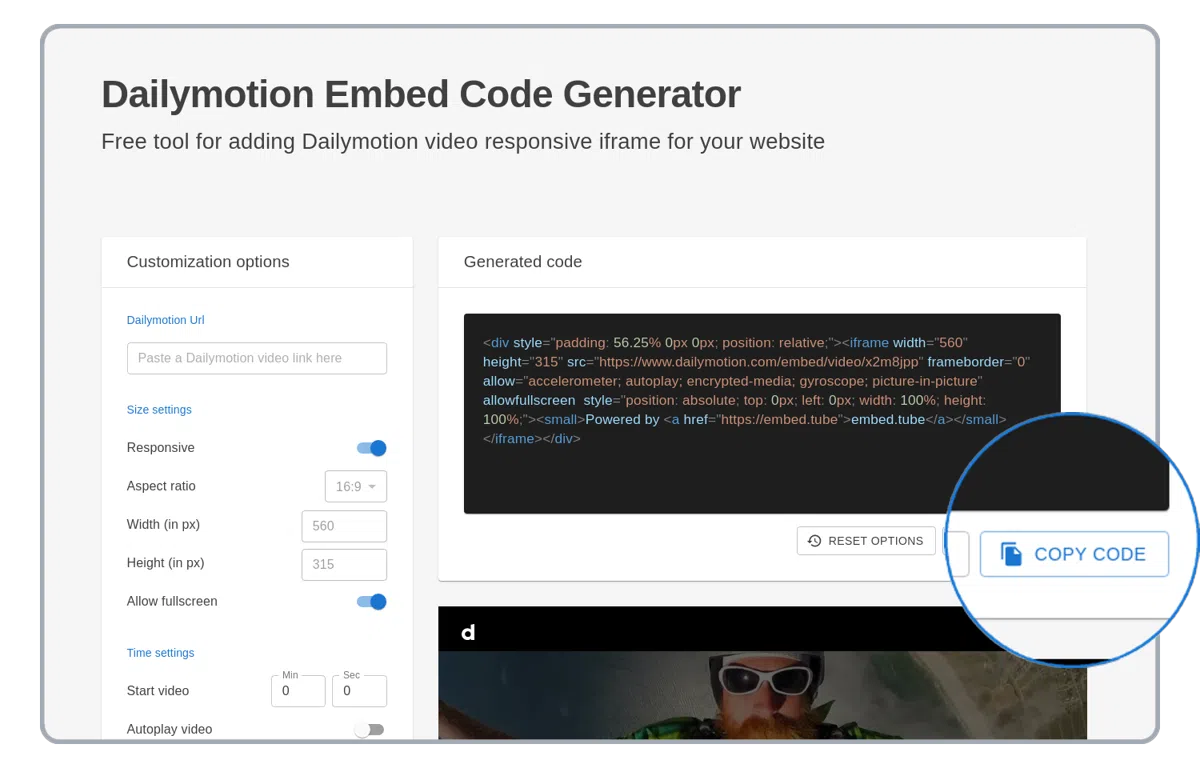 Dailymotion Embed Code Generator  embedtube