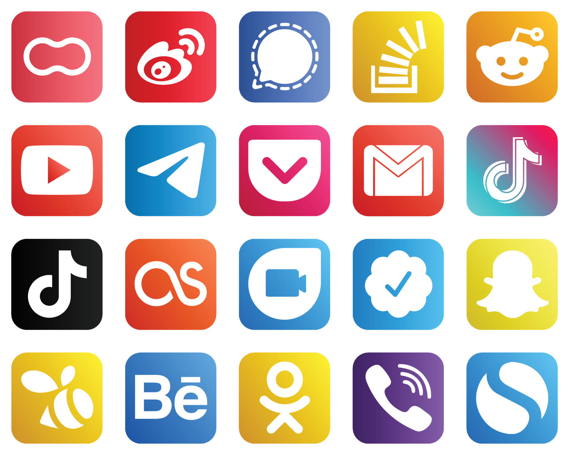 Complete Social Media Icon Pack 20 icons such as telegram youtube 