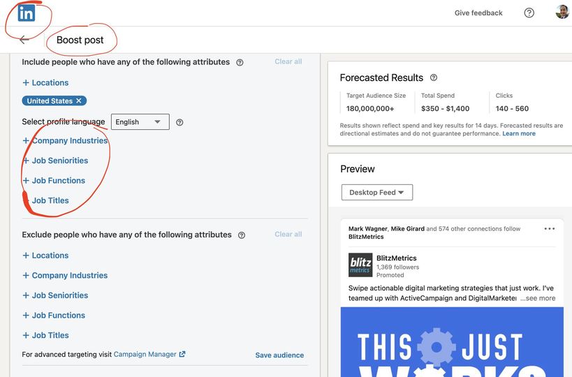 Have Tight Targeting to boost LinkedIn posts
