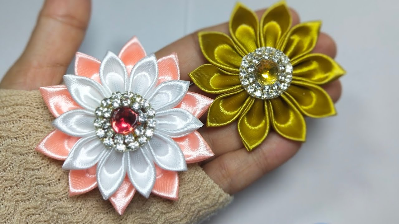 177 How to make Kanzashi Flower  DIY Ribbon Flower  Lotus Kanzashi 