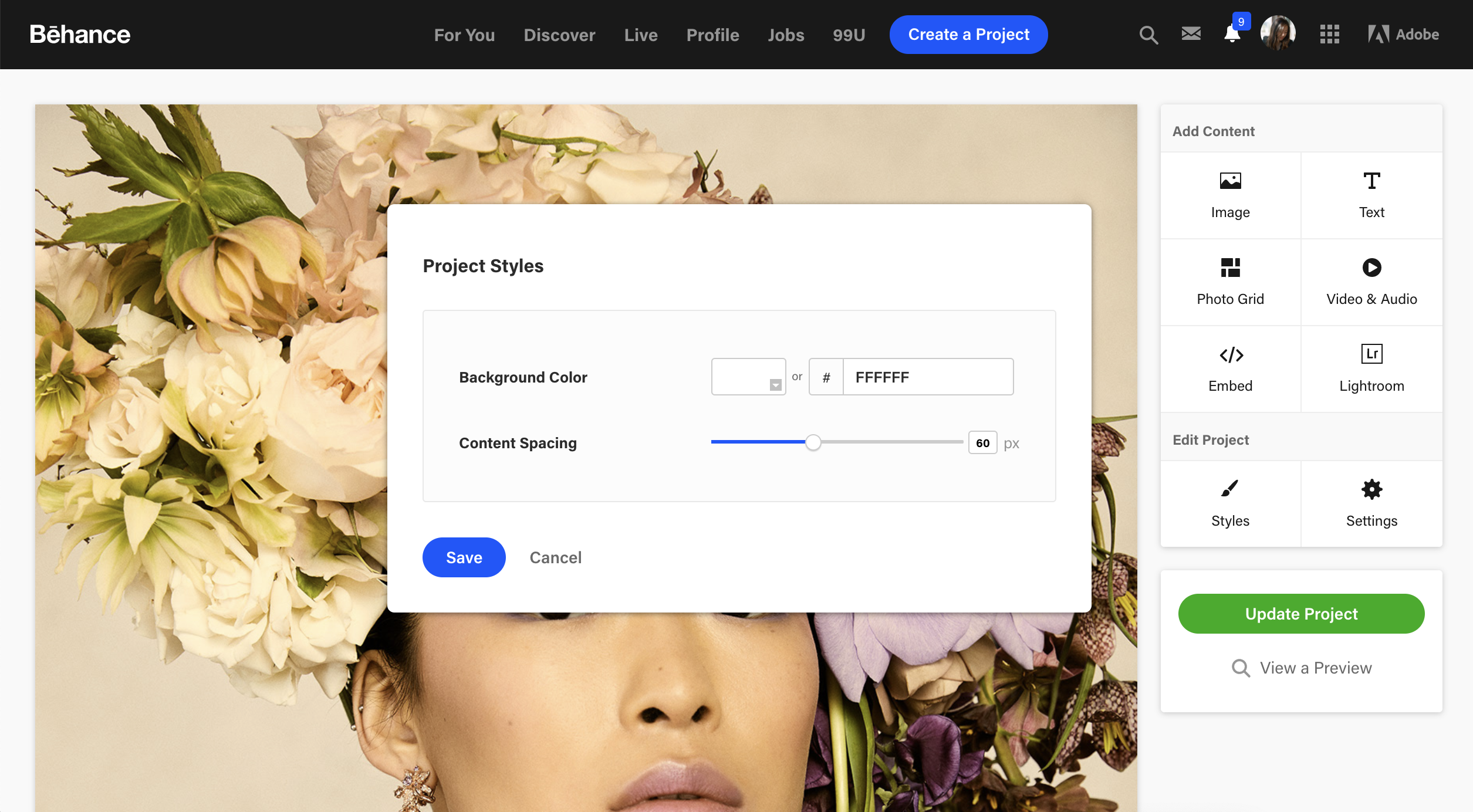 Guide Editing Styles  Layout  Behance Helpcenter