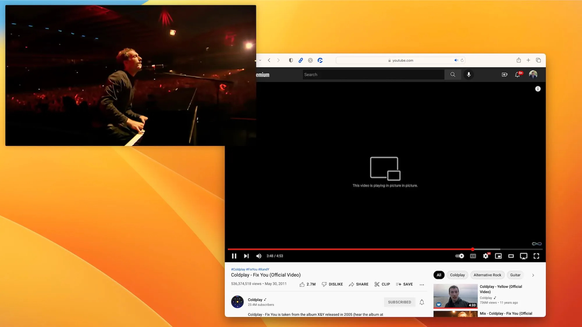  pictureinpicture  YouTube  Safari  Mac  