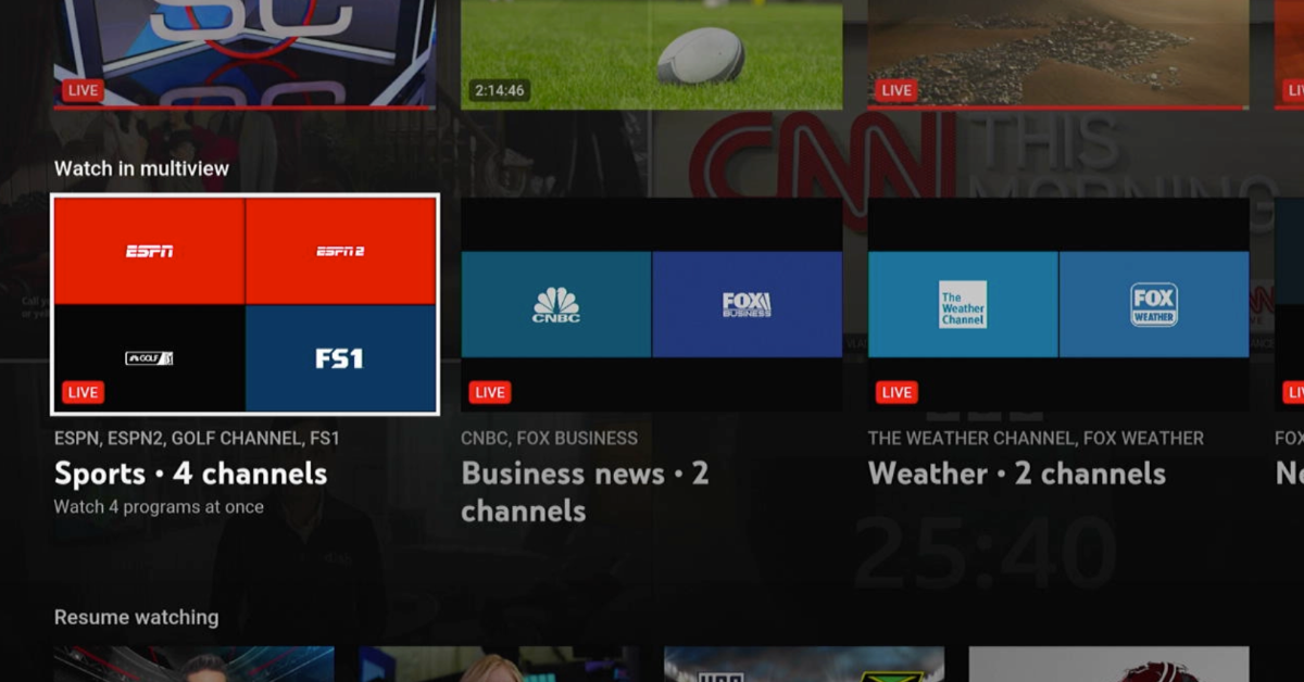 List YouTube TV channels that support multiview